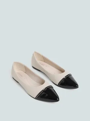 LUNA BLU Ivory Pyramid Rivet Ballerina Shoes