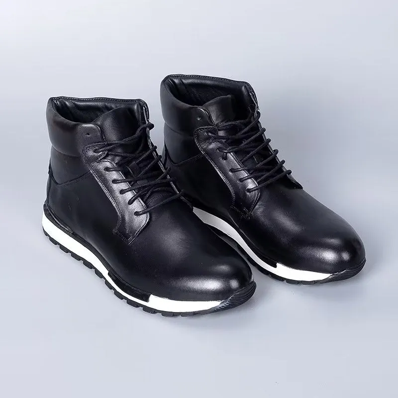 LuxeLeather Round Toe High Top Sneakers