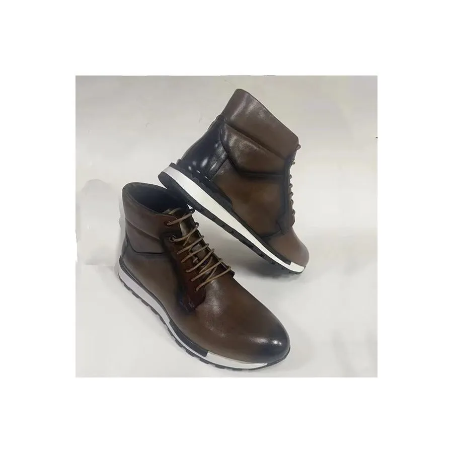 LuxeLeather Round Toe High Top Sneakers