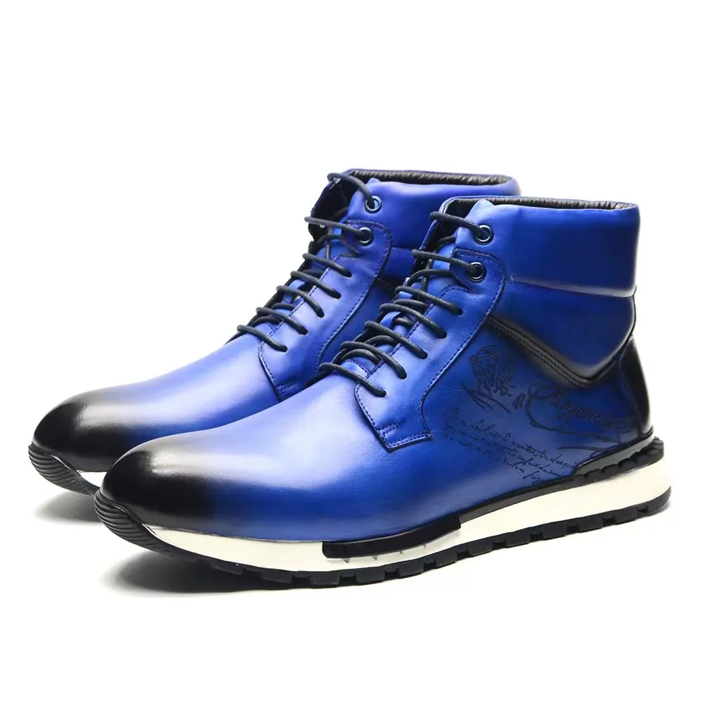 LuxeLeather Round Toe High Top Sneakers