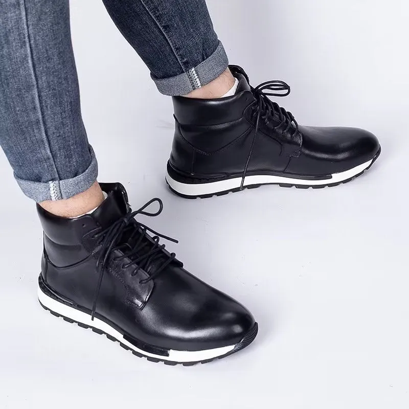 LuxeLeather Round Toe High Top Sneakers