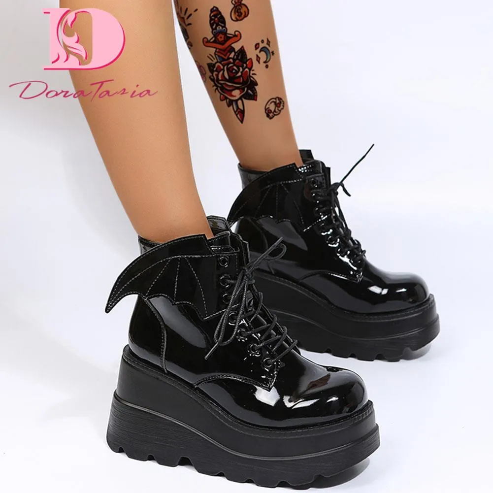 Luxury Brand New Ladies High Platform Boots Fashion Vampire Wings Wedges High Heels Ankle Boots Women Party Goth Shoes Woman