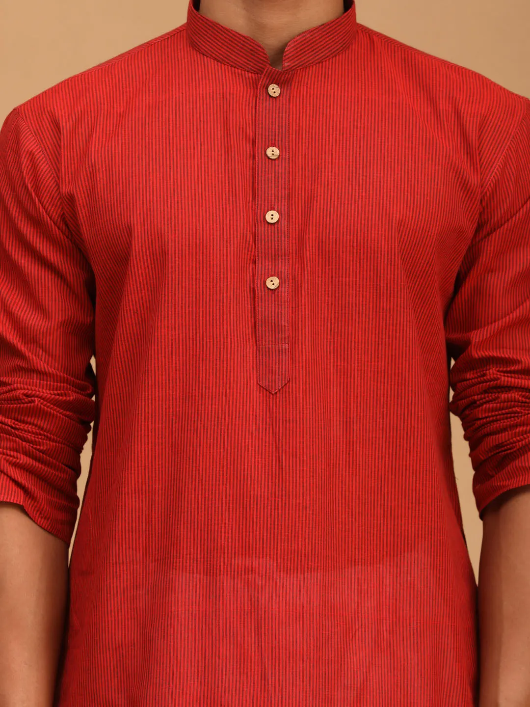 Men's Maroon Pure Cotton Kurta - Vastramay