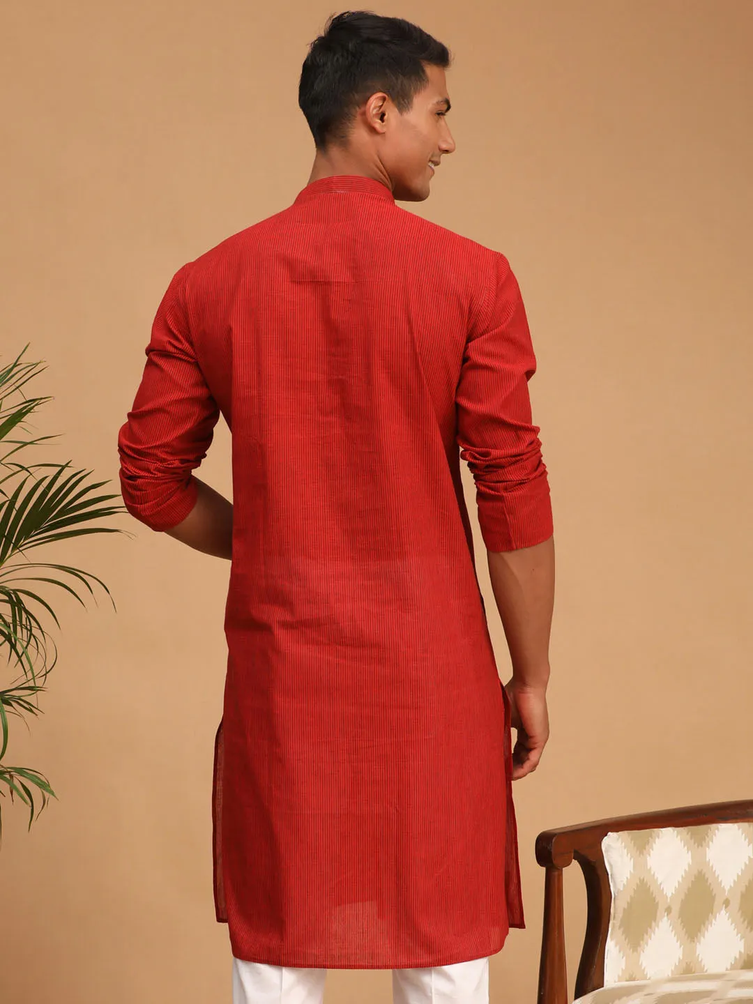 Men's Maroon Pure Cotton Kurta - Vastramay