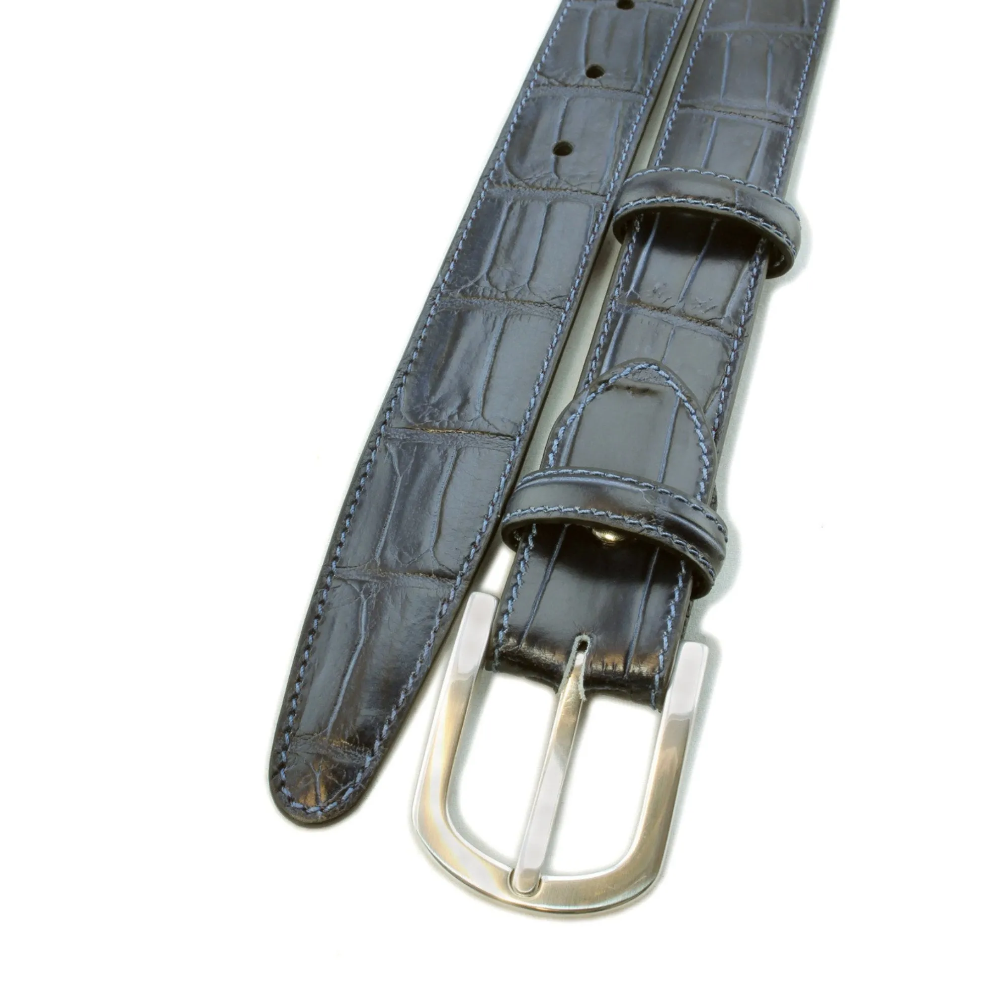 Navy narrow mock alligator tail belt