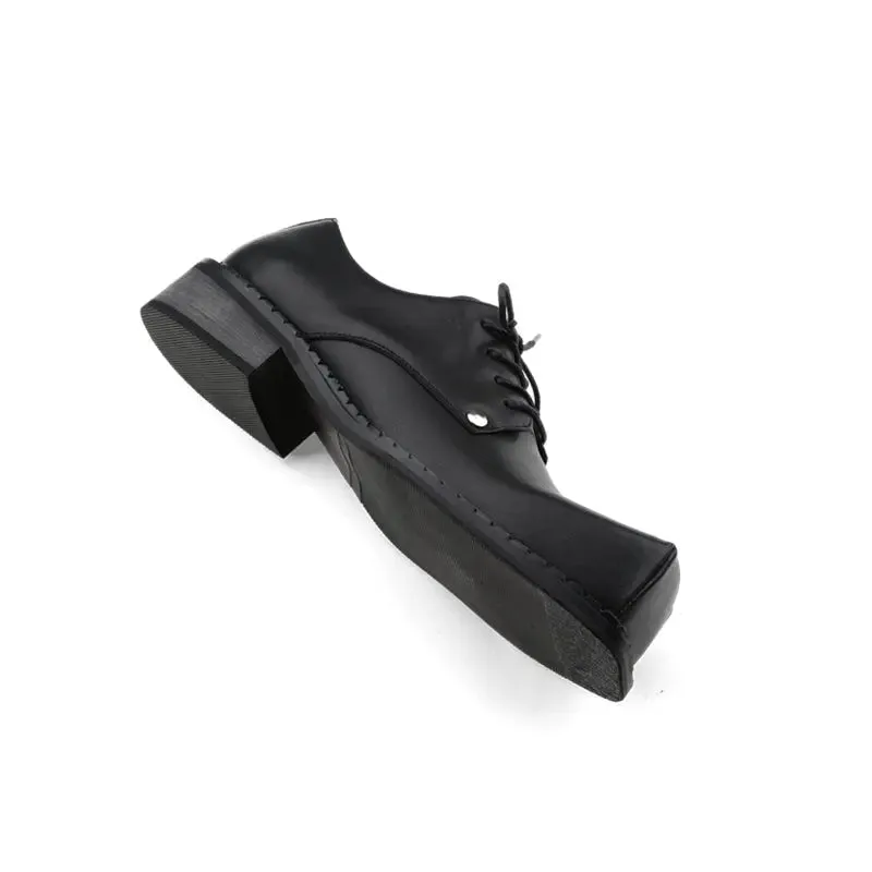 【New】Black Huge Square Toe Leather Shoes