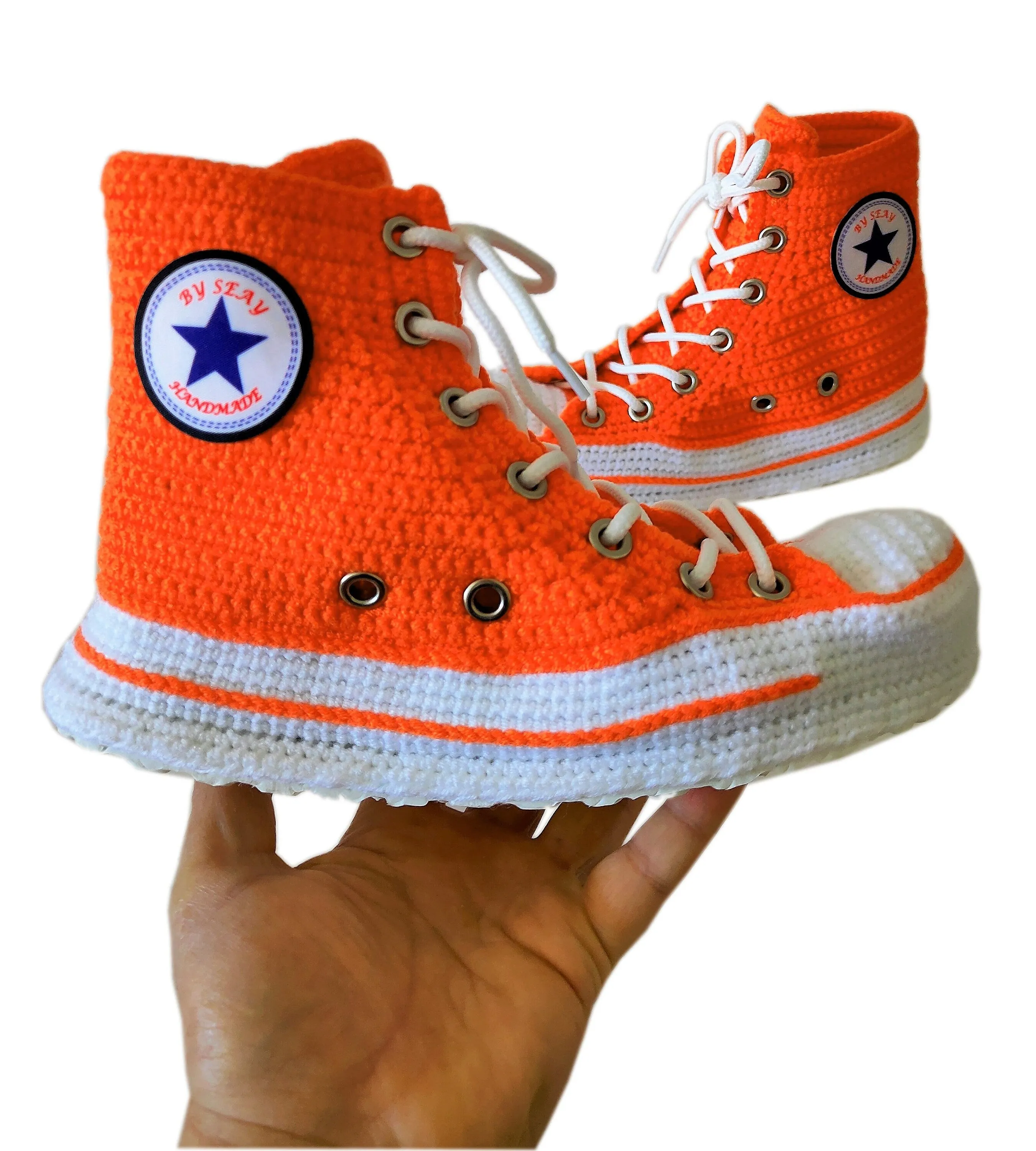 Orange Converse Sneakers Custom Crochet Knitted Slippers Breathable Soft Plush Sock