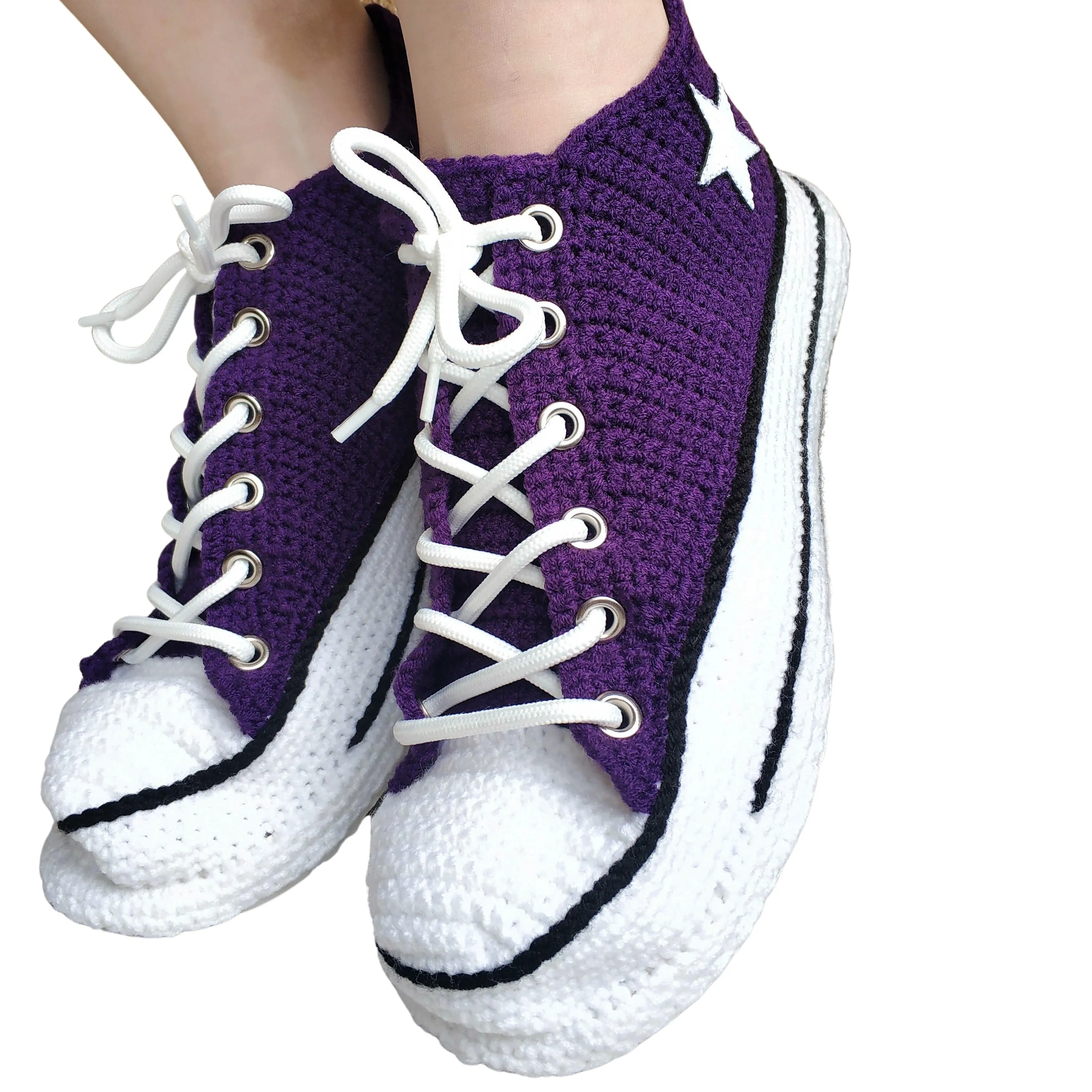 Purple Converse Platform Low Tops Sneakers Plush Slippers