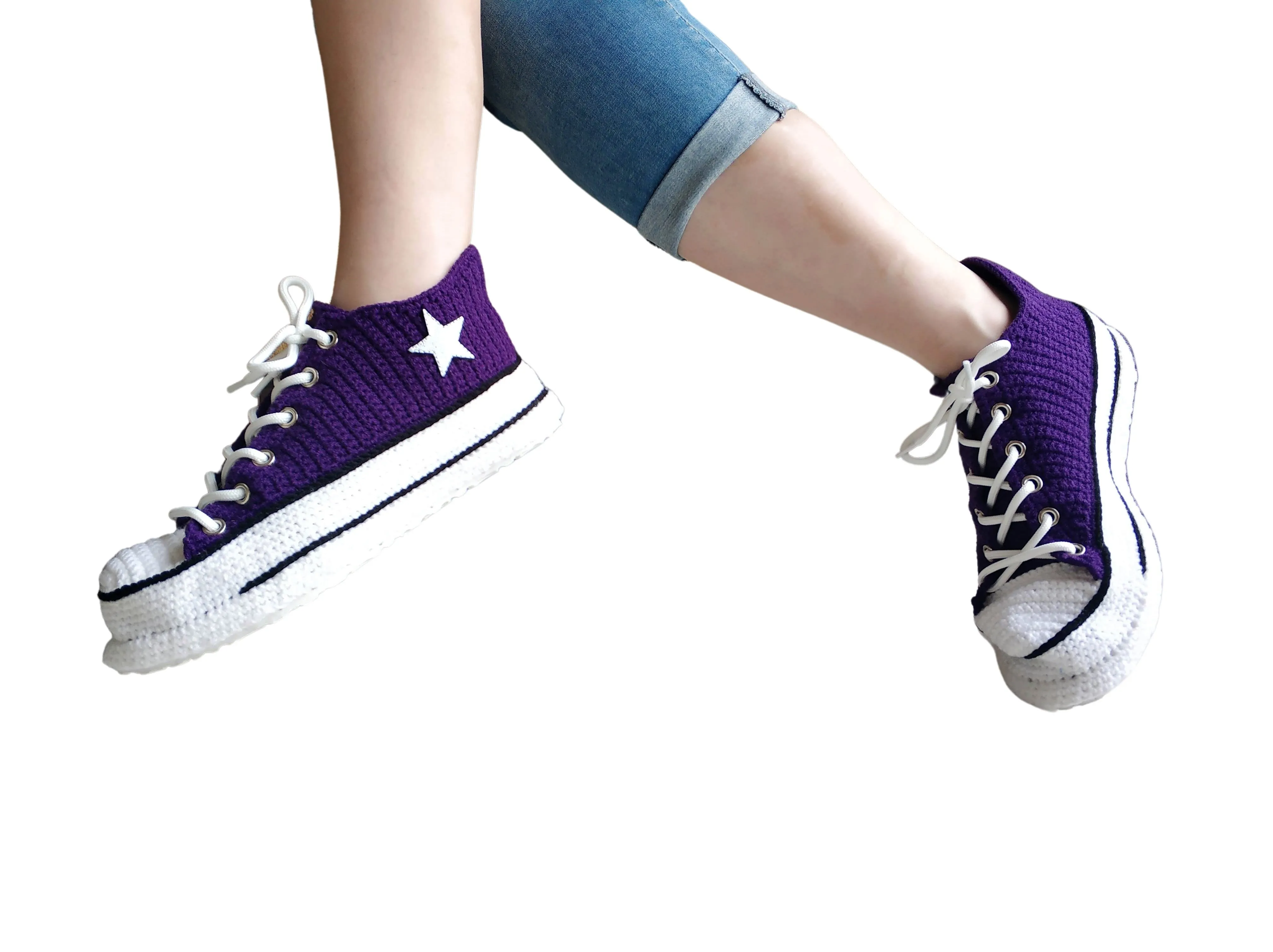 Purple Converse Platform Low Tops Sneakers Plush Slippers