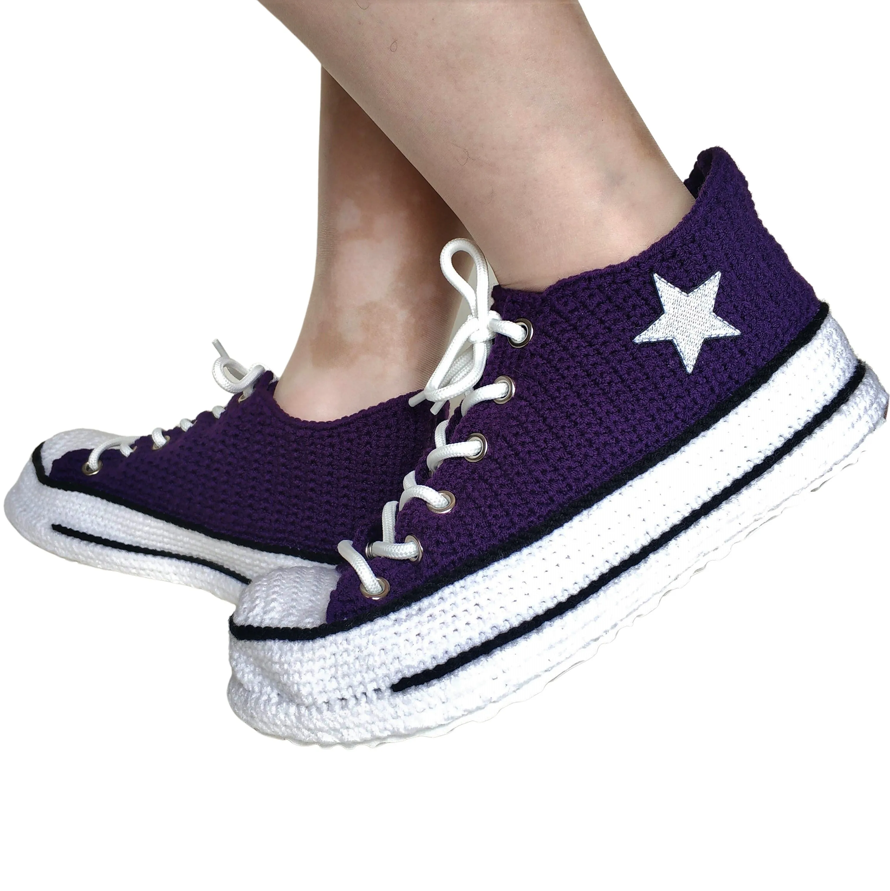 Purple Converse Platform Low Tops Sneakers Plush Slippers