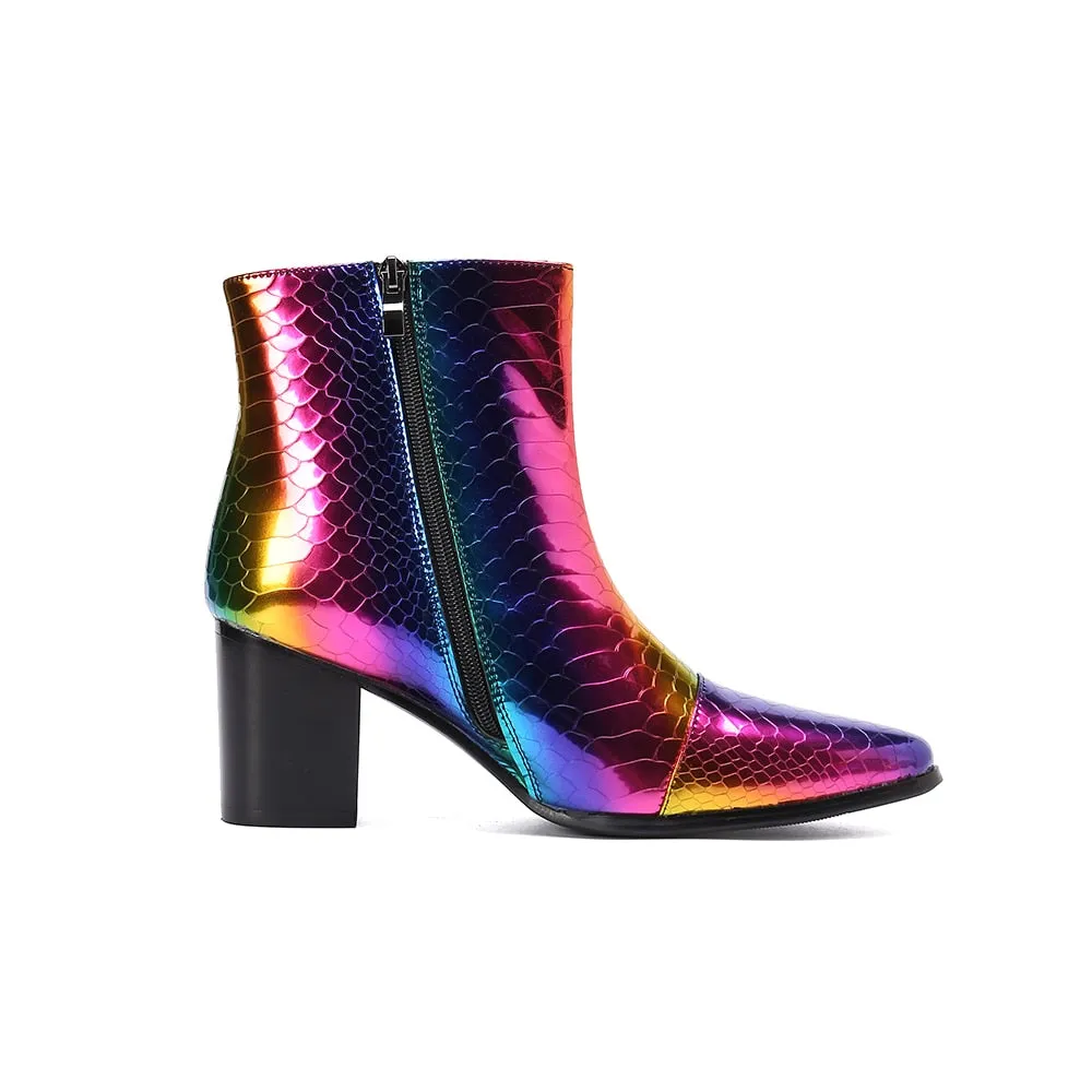 RainbowLux Snakeskin High Heel Leather Dress Loafers