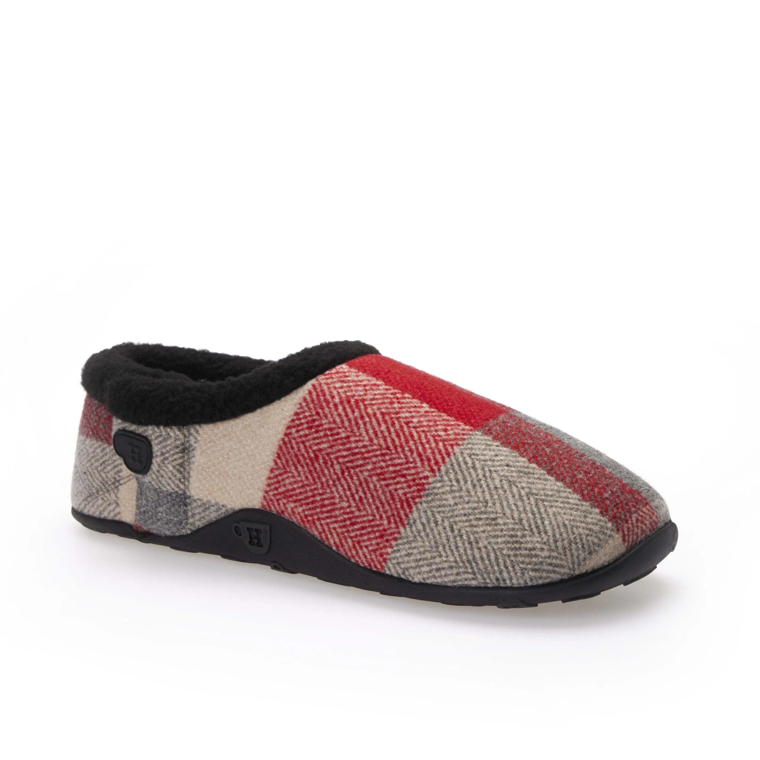 Sam - Red Cream Herringbone Check Men's Slippers