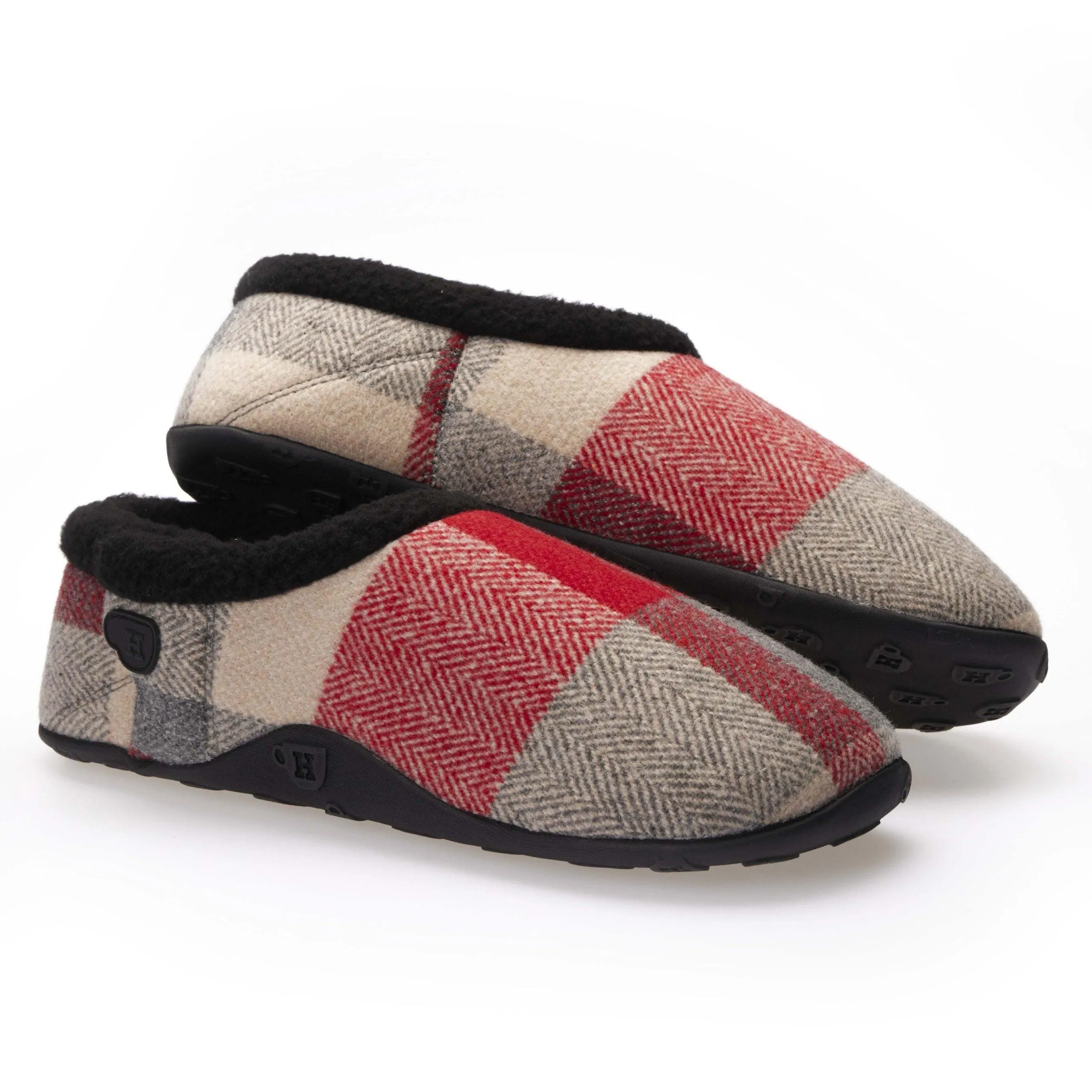 Sam - Red Cream Herringbone Check Men's Slippers