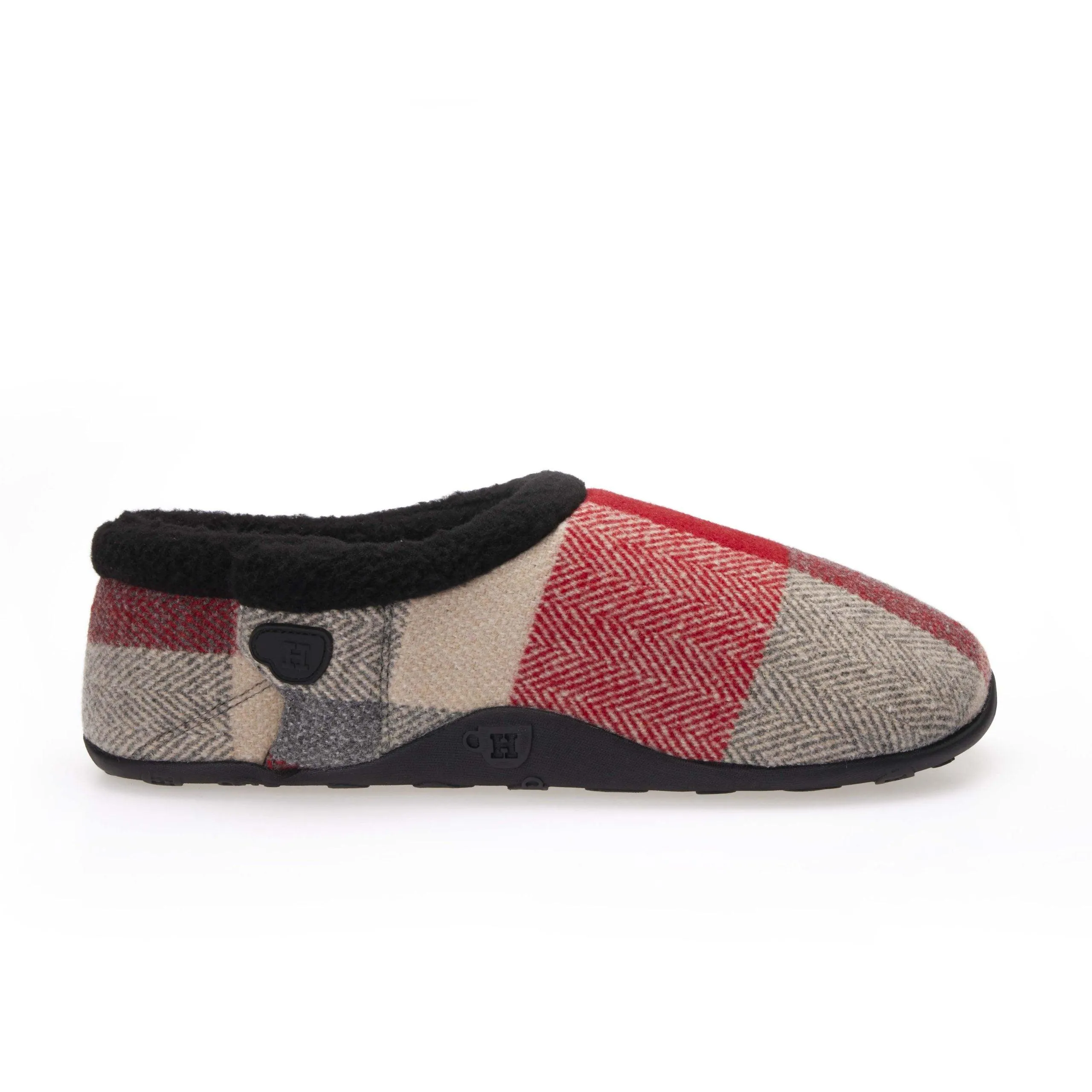 Sam - Red Cream Herringbone Check Men's Slippers