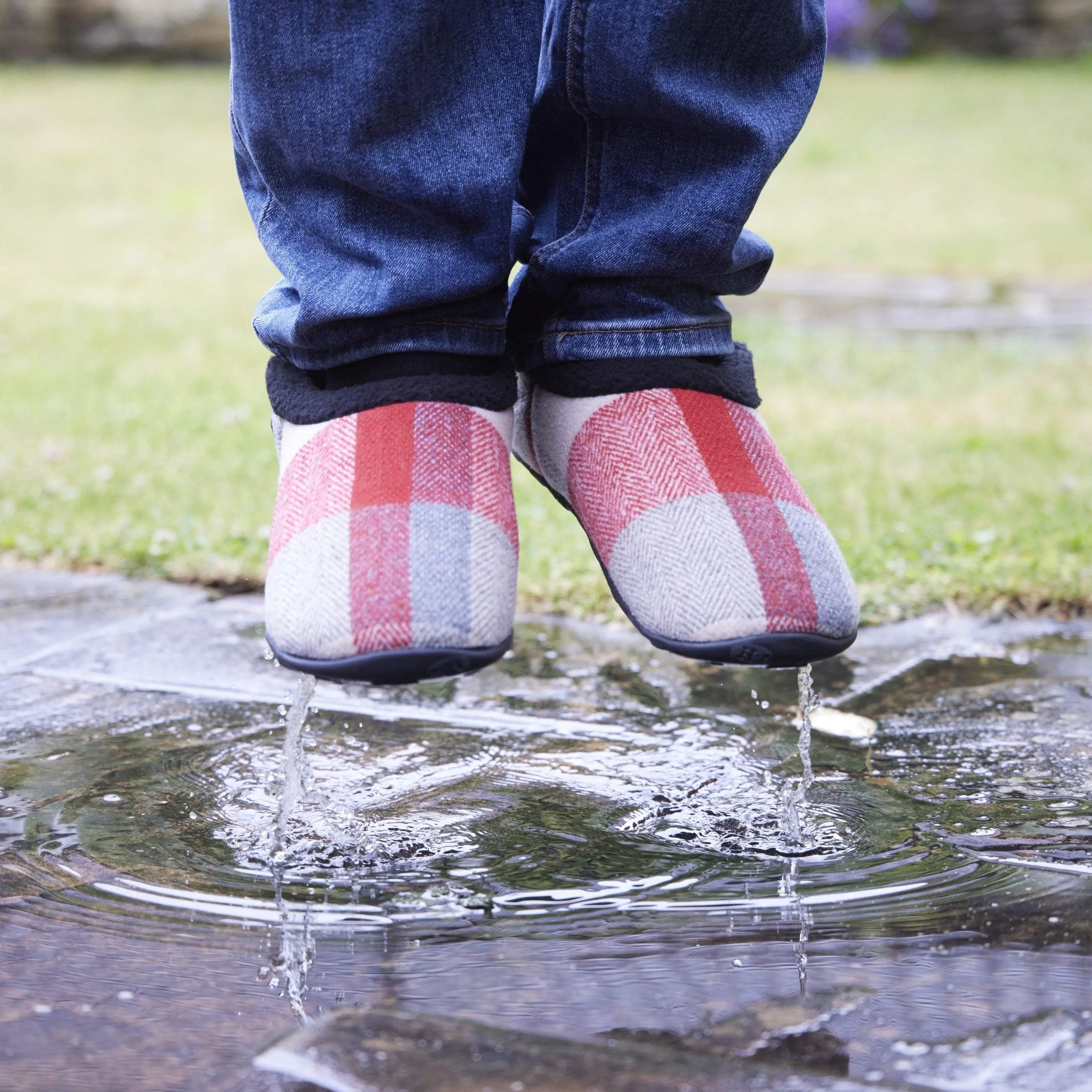 Sam - Red Cream Herringbone Check Men's Slippers