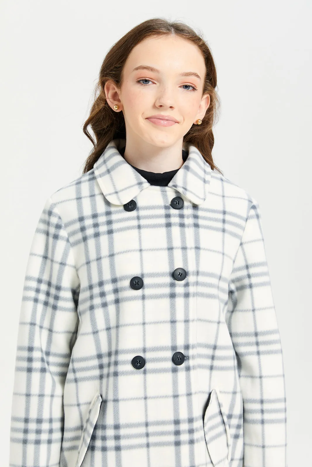 Senior Girls White Checkered Jacket