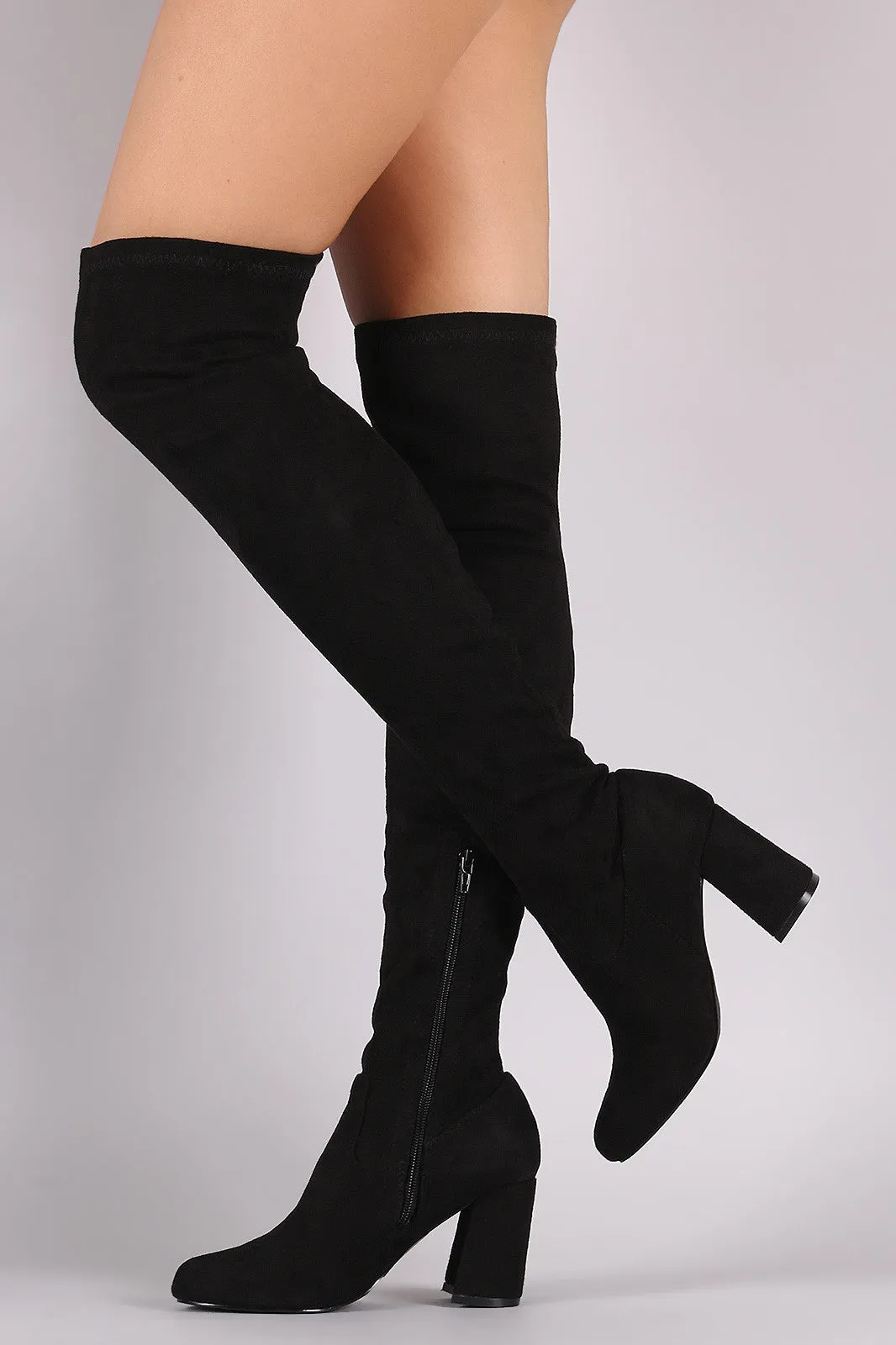 Shoe Republic LA Fitted Suede Block Heeled Over-The-Knee Boots