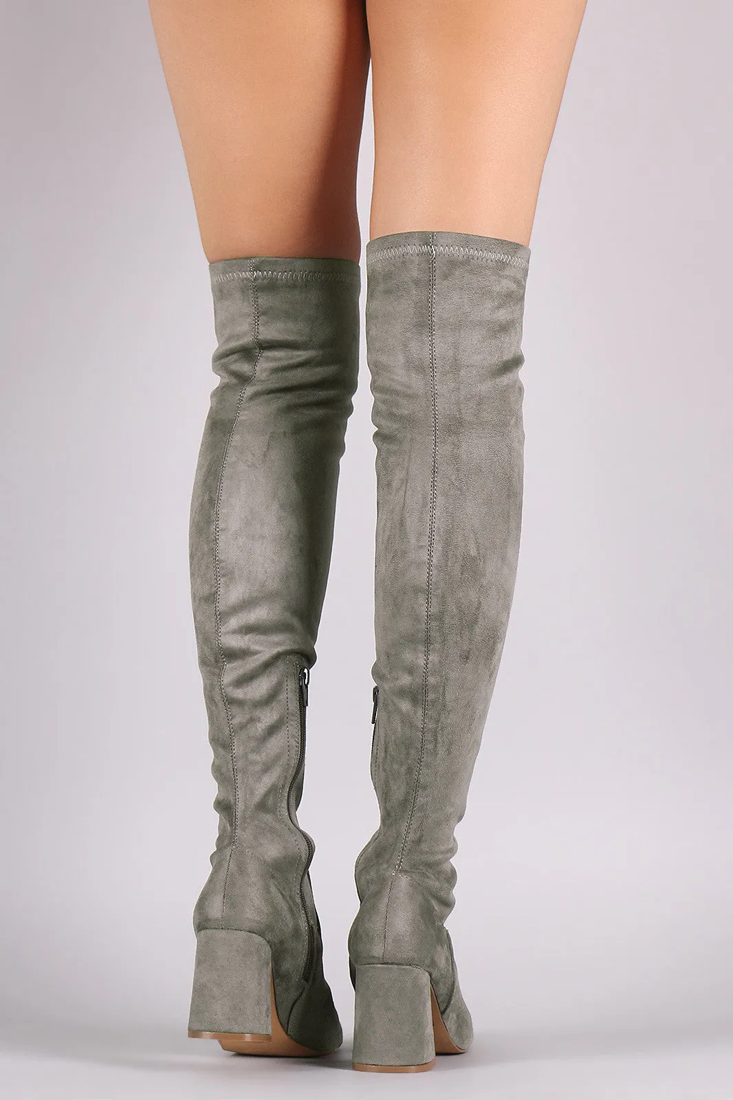 Shoe Republic LA Fitted Suede Block Heeled Over-The-Knee Boots