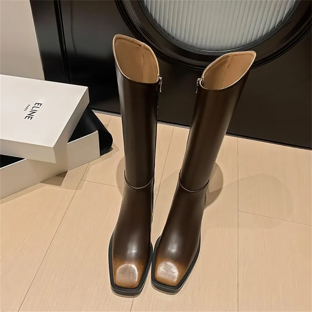 Sleek Long Zipper Leather Boots