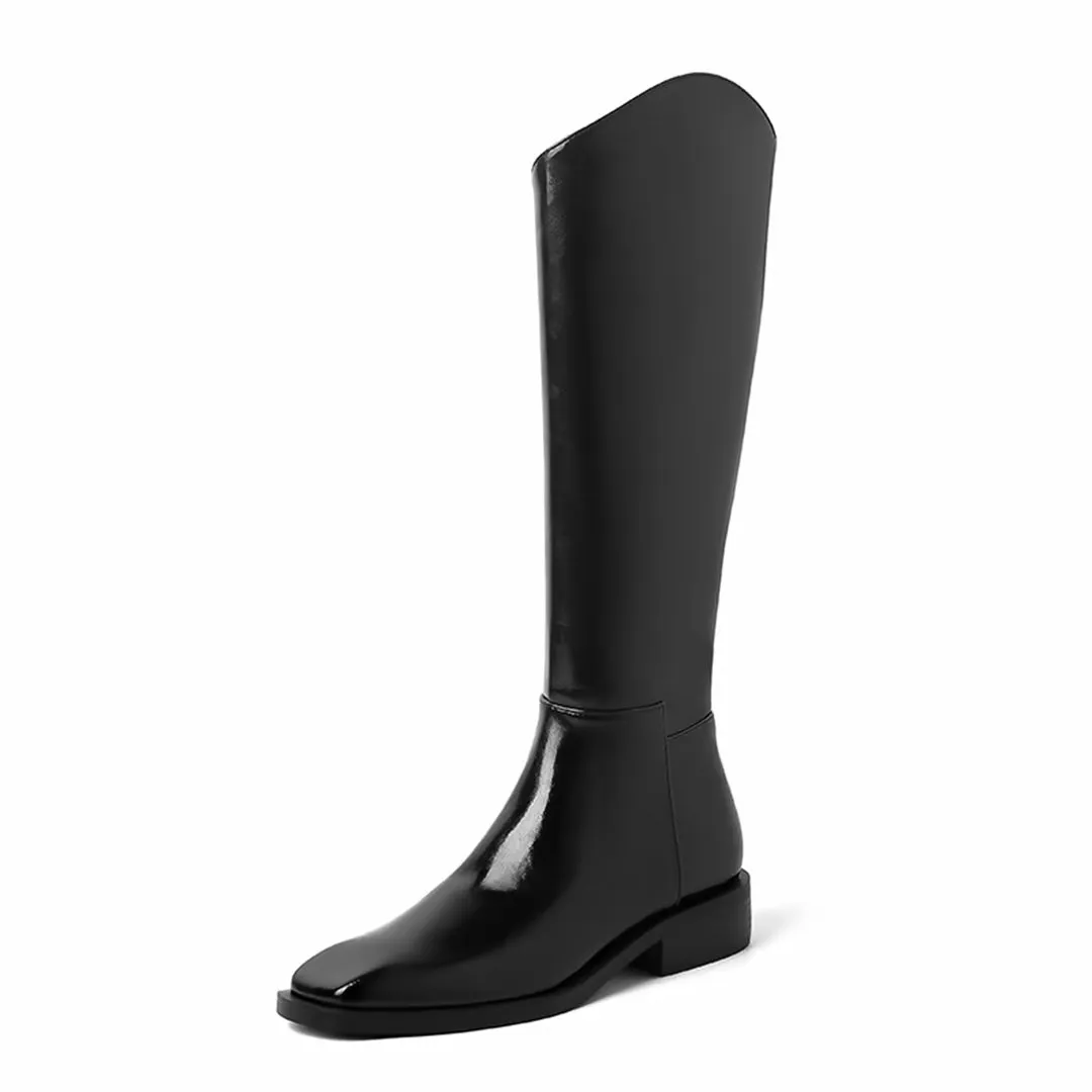 Sleek Long Zipper Leather Boots