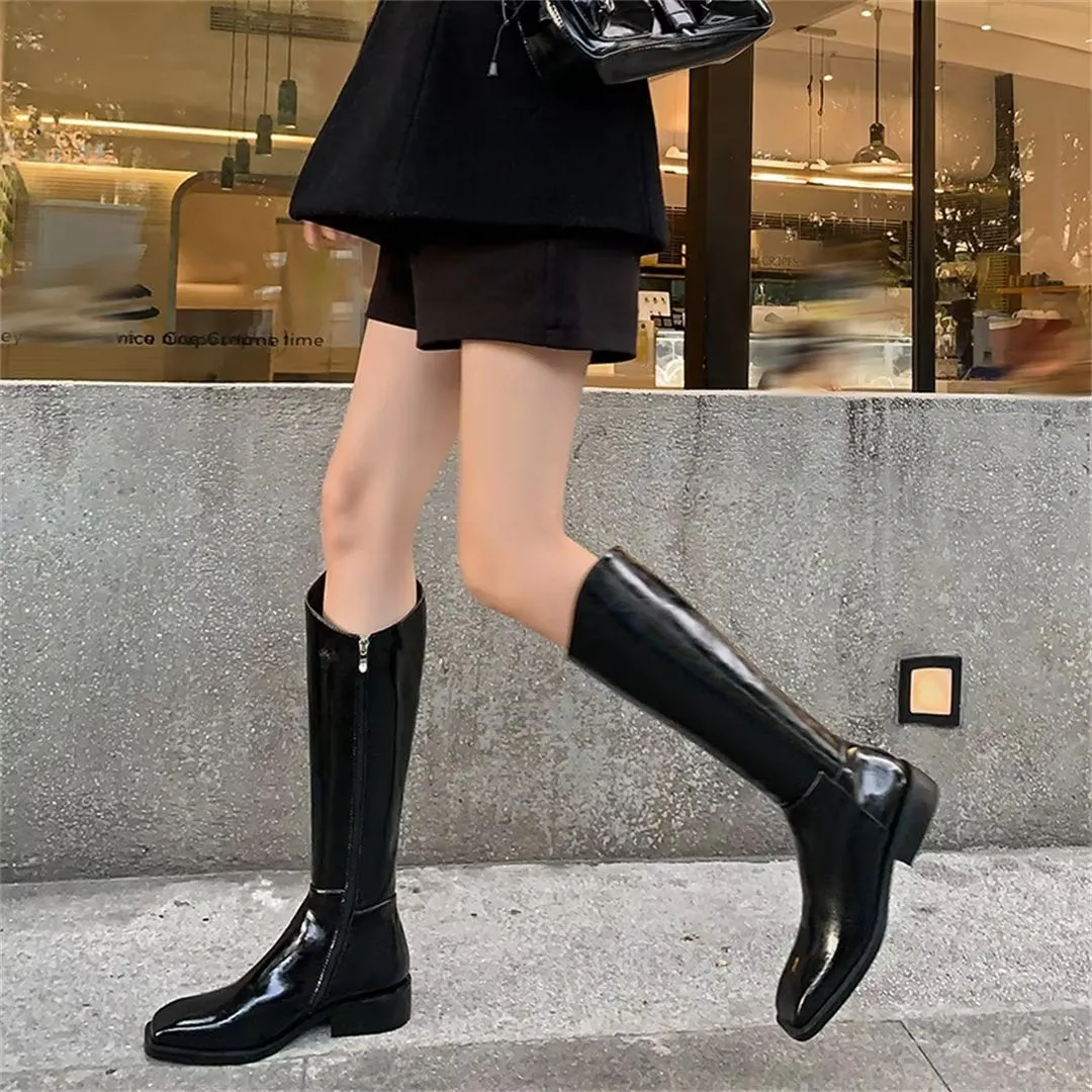 Sleek Long Zipper Leather Boots