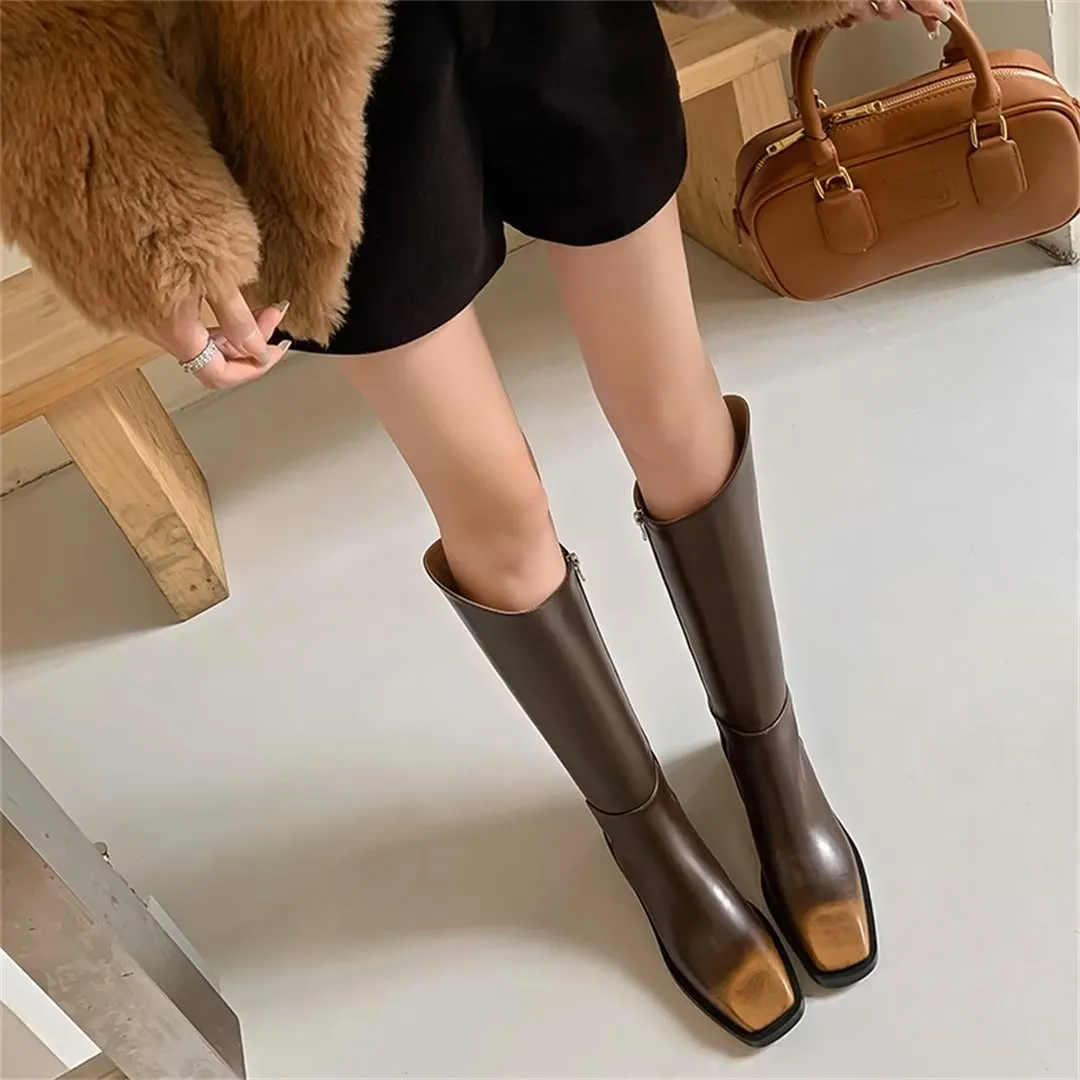 Sleek Long Zipper Leather Boots