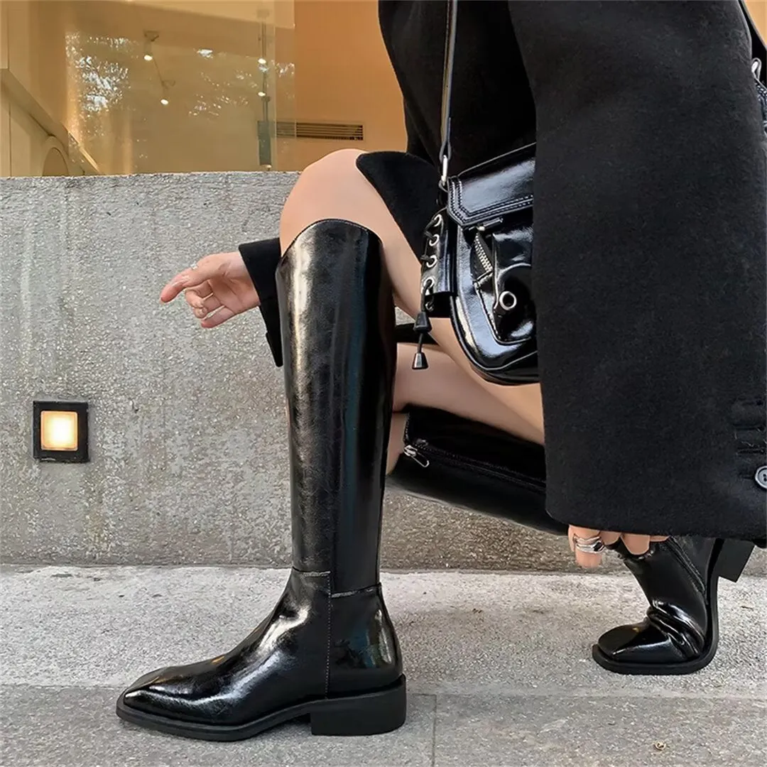 Sleek Long Zipper Leather Boots