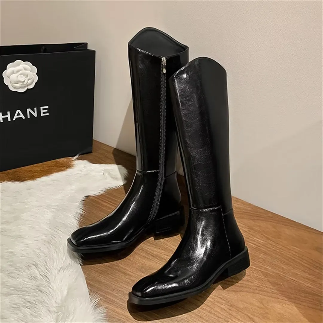 Sleek Long Zipper Leather Boots