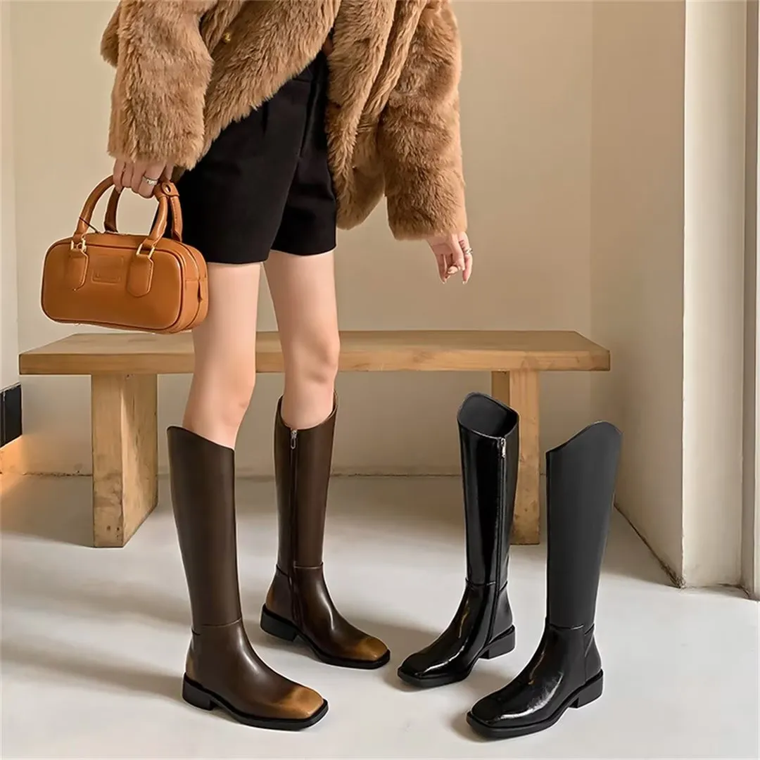 Sleek Long Zipper Leather Boots