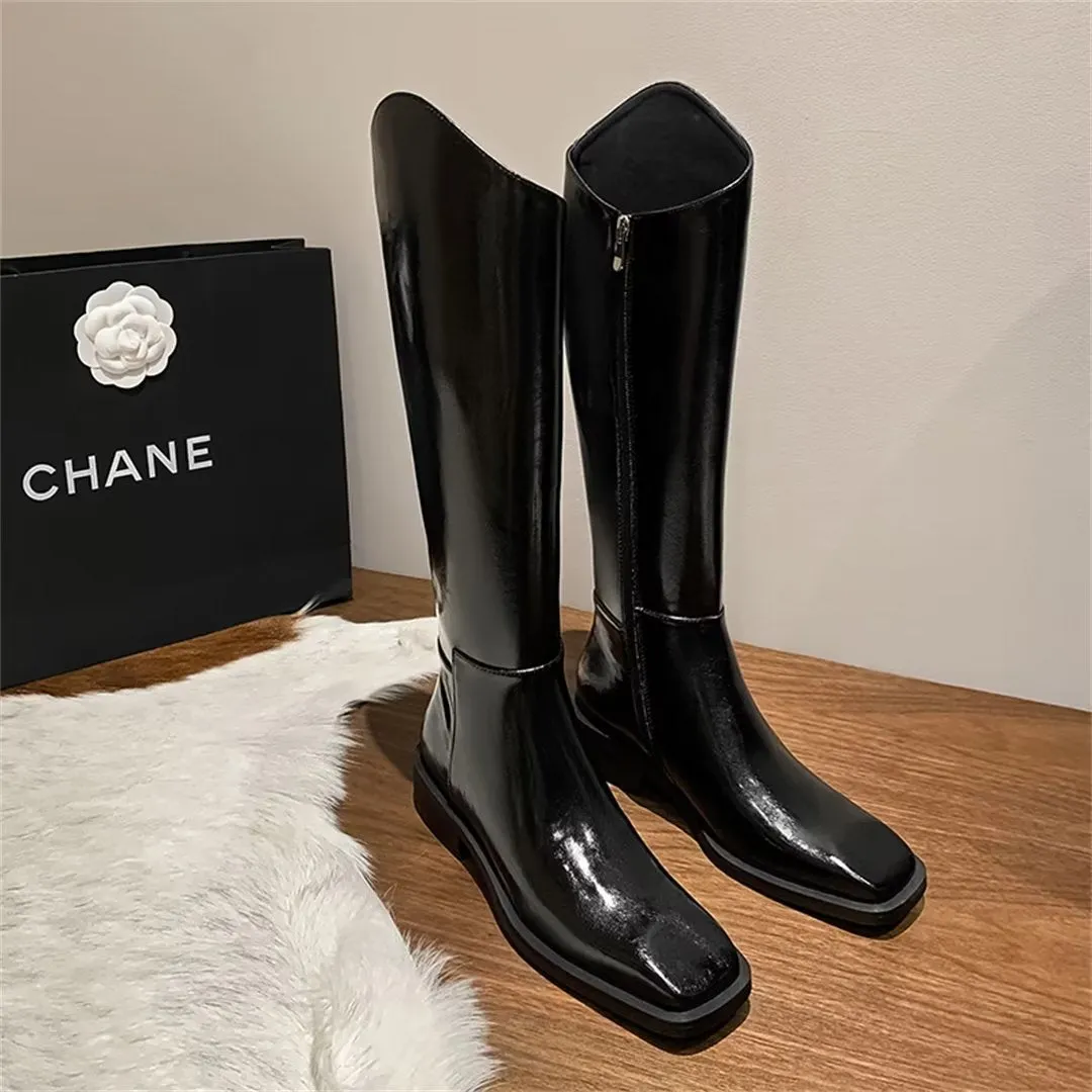 Sleek Long Zipper Leather Boots