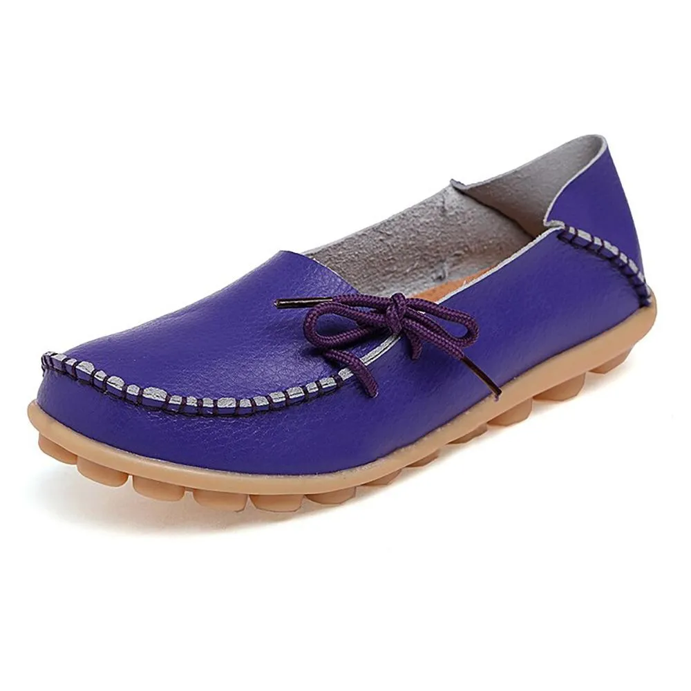 Smooth Leather Simple Bow Moccasin Flat Shoes