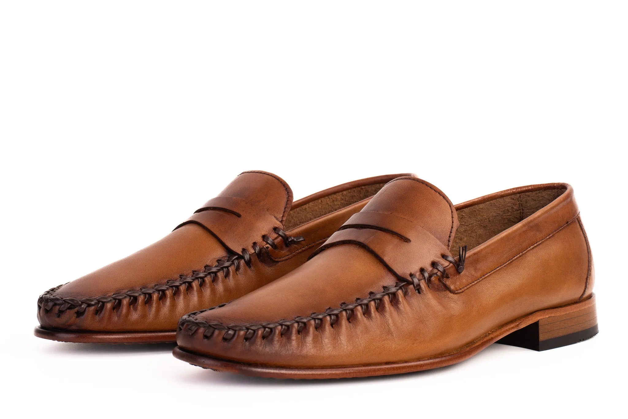 The Eregli Tan Leather Penny Loafer Men Shoe