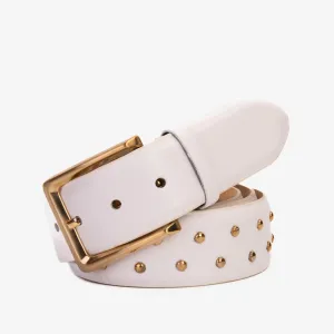 The Jupiter White Leather Spike Leather Belt