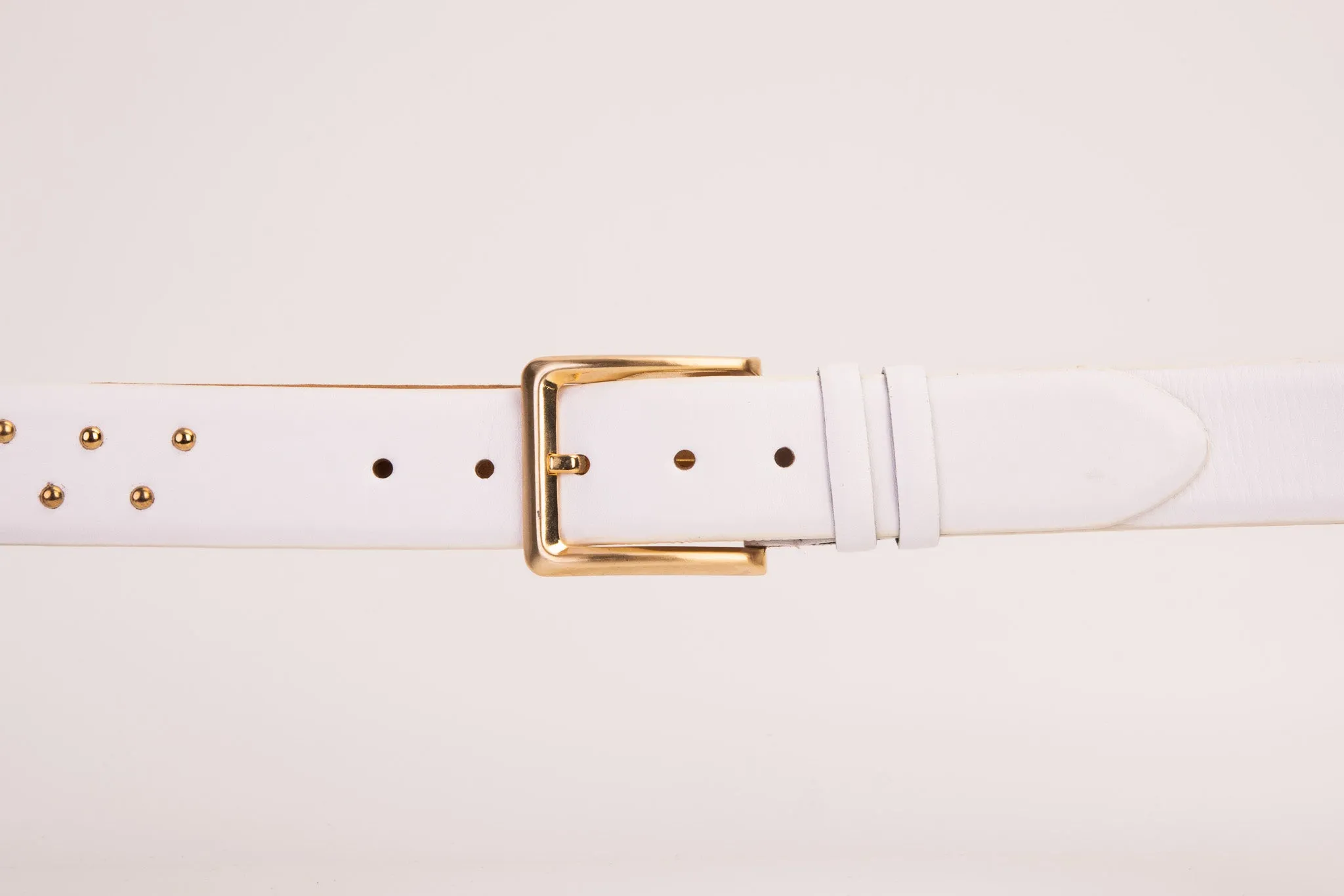 The Jupiter White Leather Spike Leather Belt