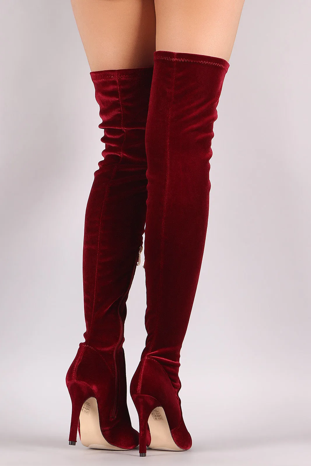 Velvet Pointy Toe Stiletto Over-The-Knee Boots