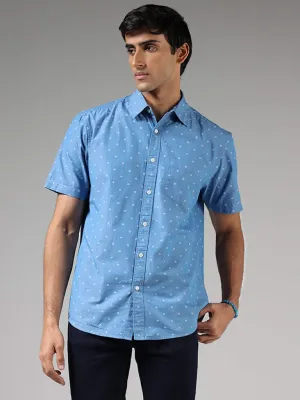 WES Casuals Blue Floral Printed Cotton Relaxed-Fit Shirt