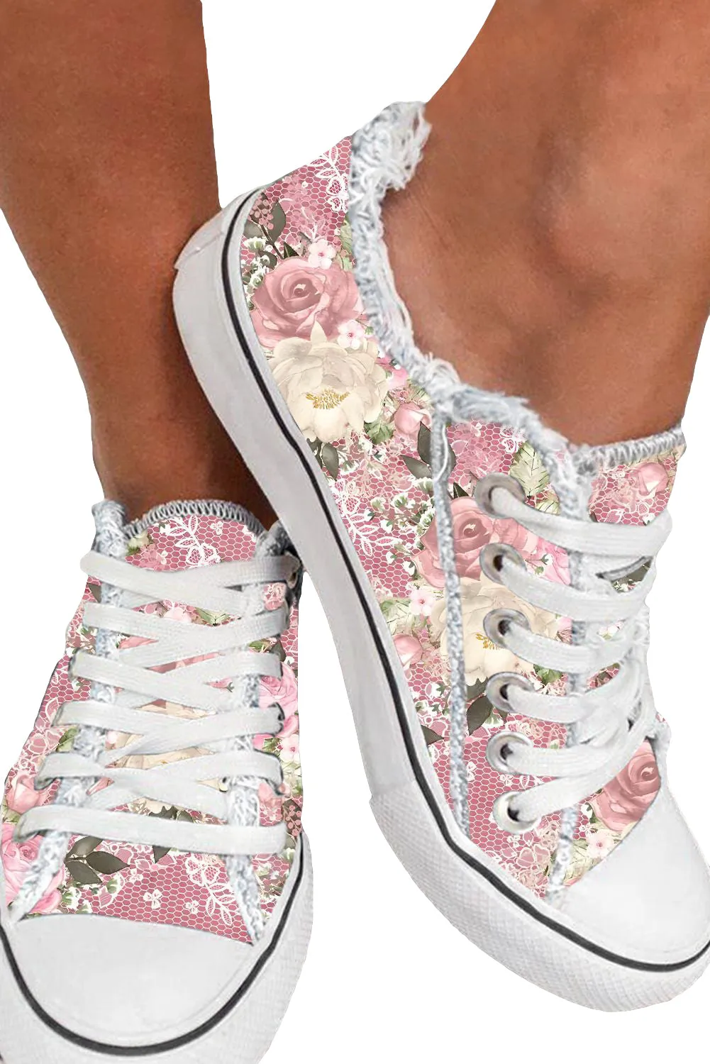 Womens Canvas Shoes Floral Print Low Top Tennis Shoes Sneakers