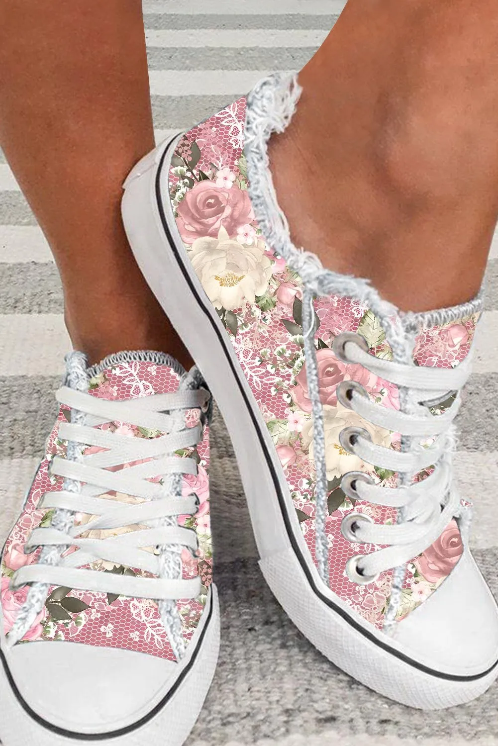 Womens Canvas Shoes Floral Print Low Top Tennis Shoes Sneakers