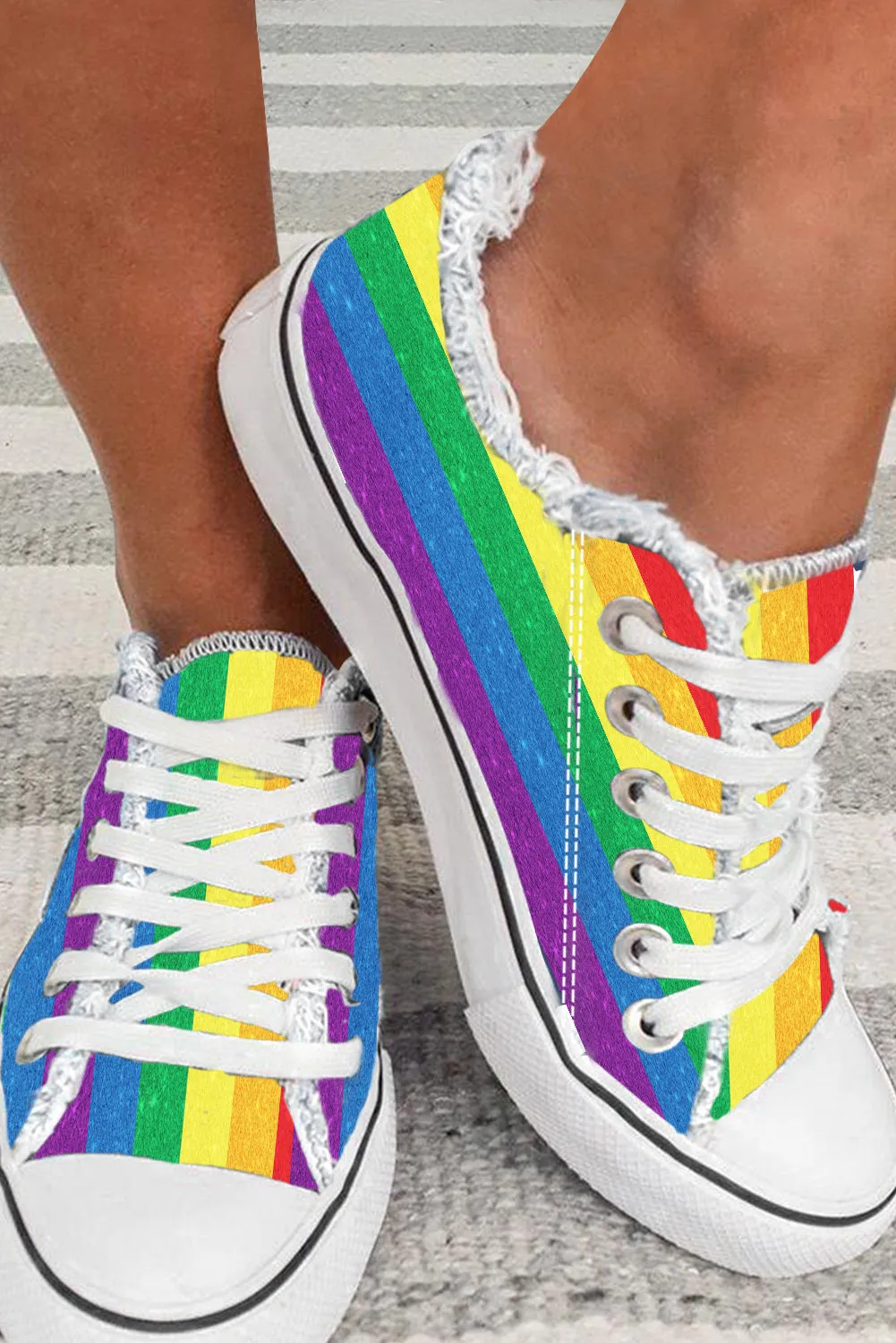 Womens Pride Gay Canvas Shoes Rainbow Striped Low Top Sneaker