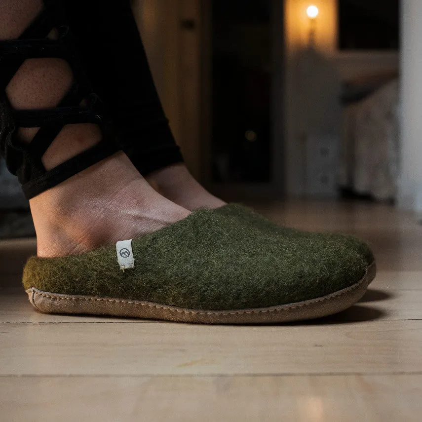 Wool Slippers - Moss